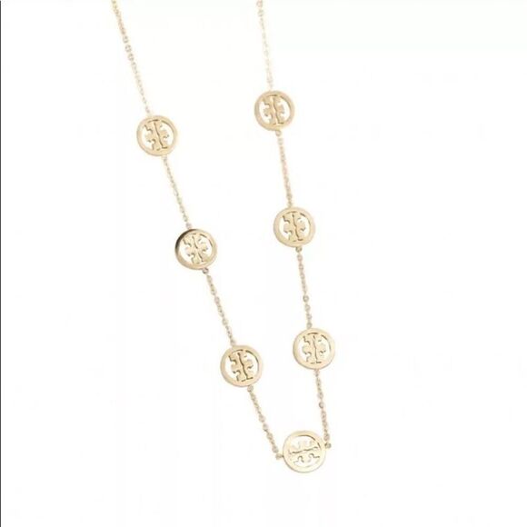 NWT Tory Burch Gold Round Logo Adjustable Chain Necklace - Picture 4 of 5